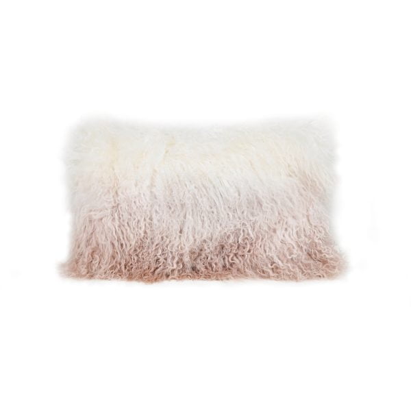 Tibetan Fur Lumbar Cushion - Ivory Blush Ombre