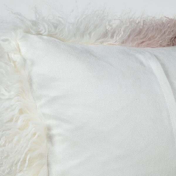 Tibetan Fur Lumbar Cushion - Ivory Blush Ombre - Image 3