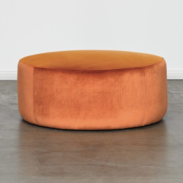 Round Orange Velvet Ottoman