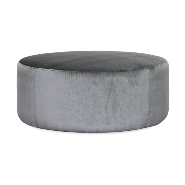 Round Grey Velvet Ottoman