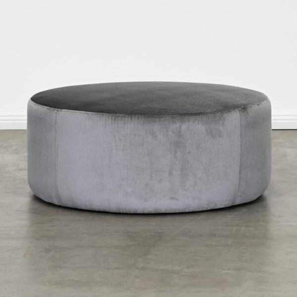 Round Grey Velvet Ottoman