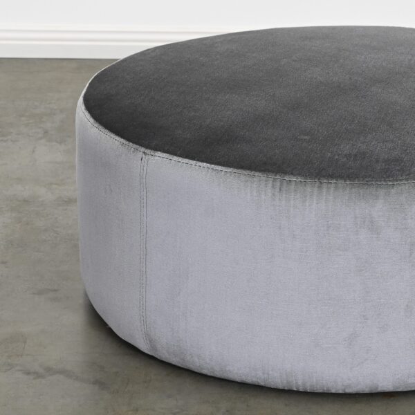 Round Grey Velvet Ottoman