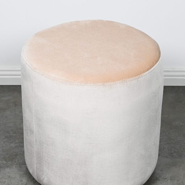 Round Beige Velvet Ottoman