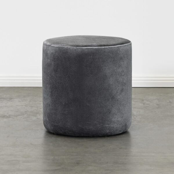 Round Grey Velvet Ottoman