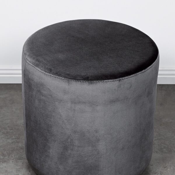 Round Grey Velvet Ottoman