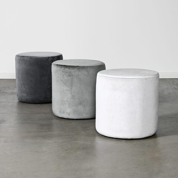 Round Grey Velvet Ottoman