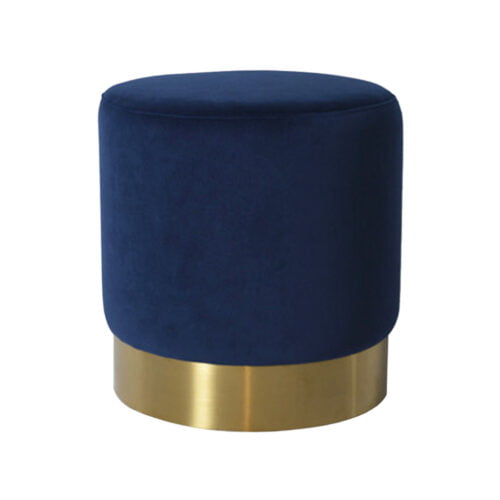 Round Blue Velvet Ottoman