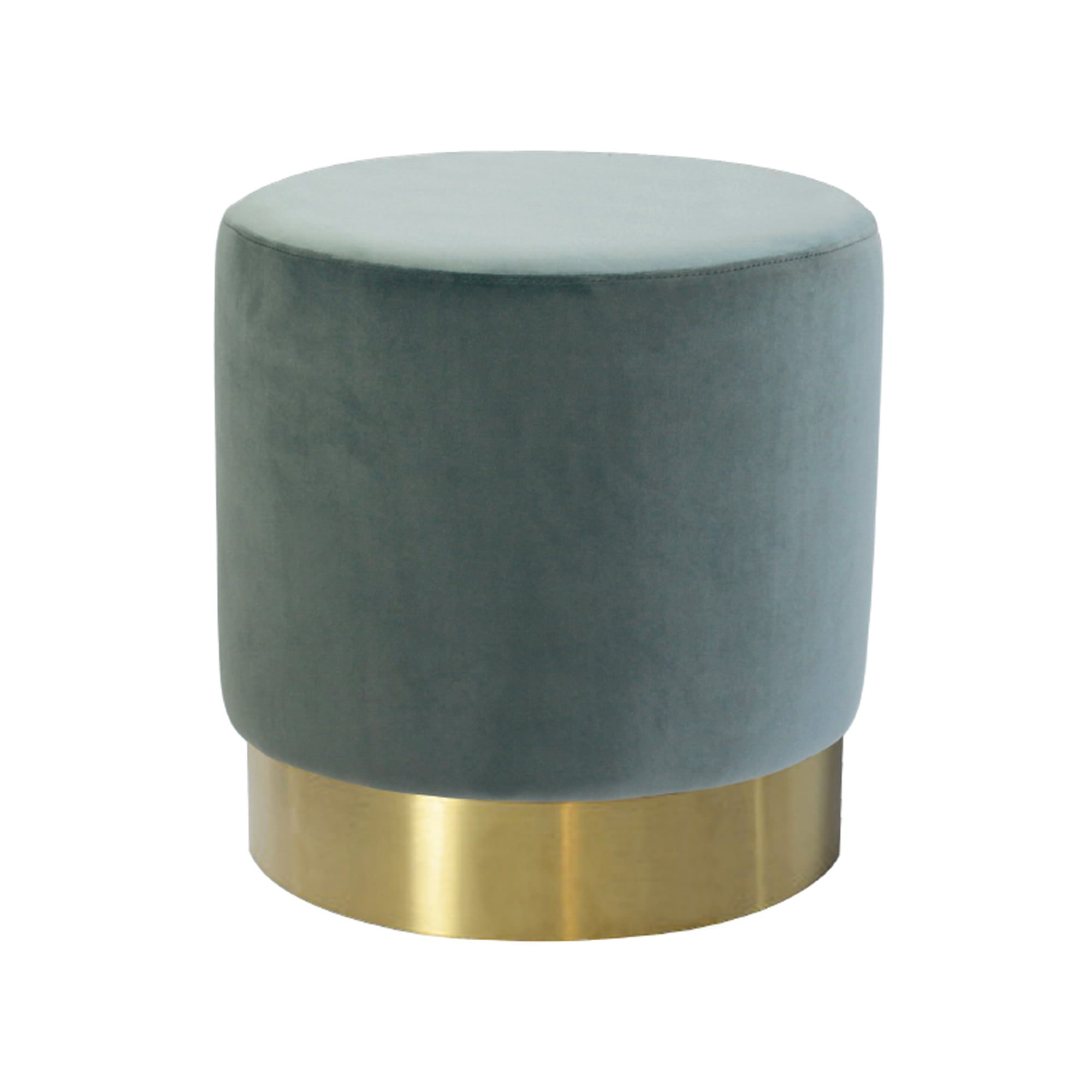 Round Blue Velvet Ottoman