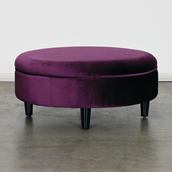 Round Purple Velvet Ottoman