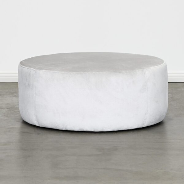 Round Grey Velvet Ottoman