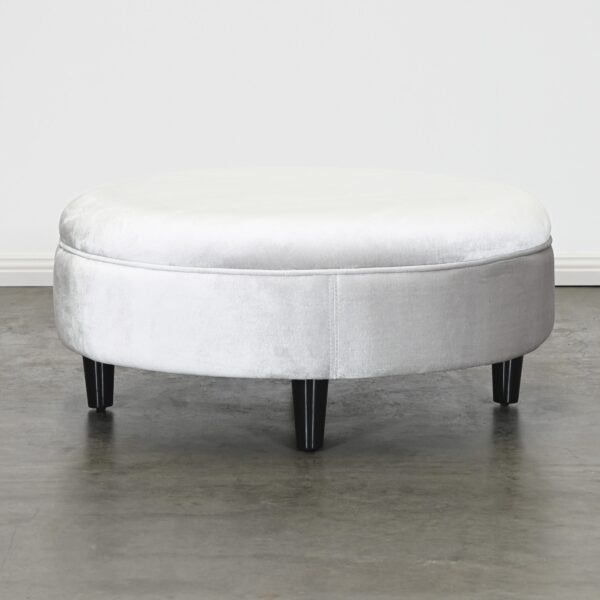 Round Grey Velvet Ottoman