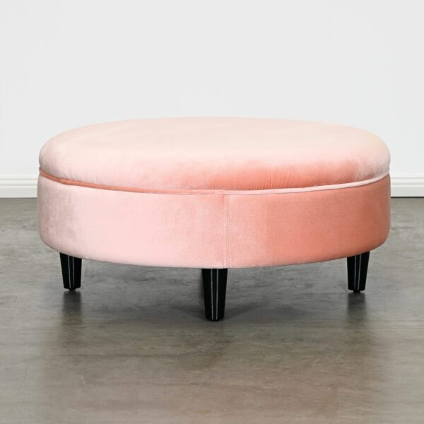 Round Pink Velvet Ottoman