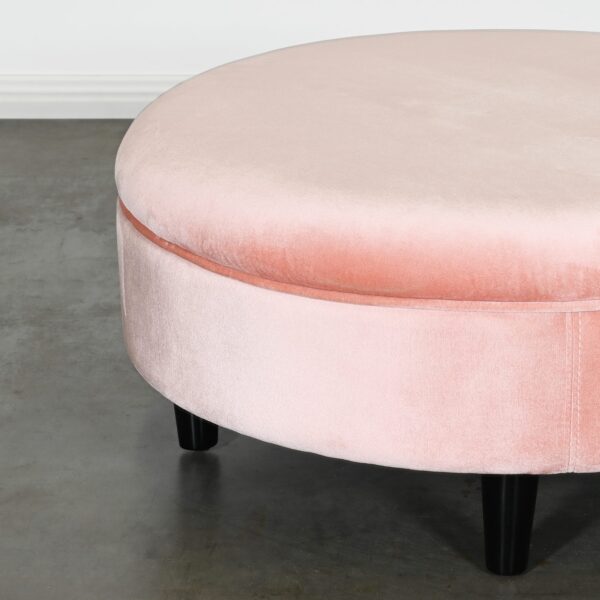 Round Pink Velvet Ottoman