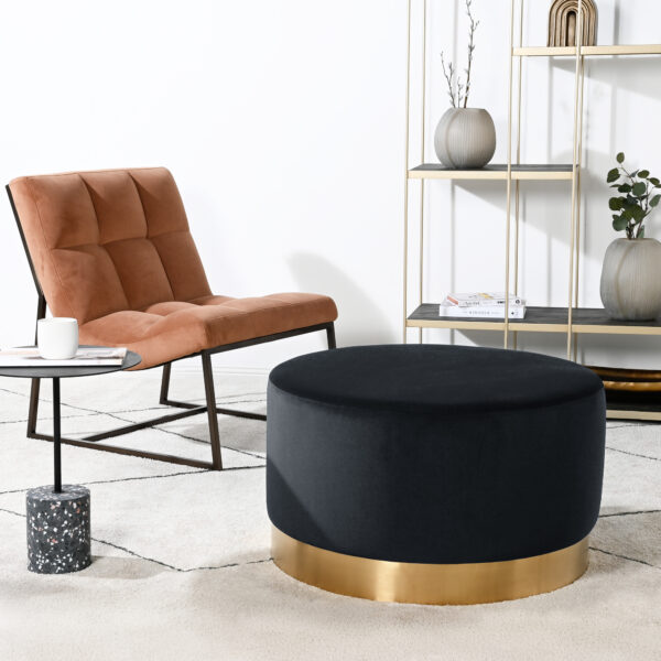 Milan Velvet Ottoman Large - Black - Image 2