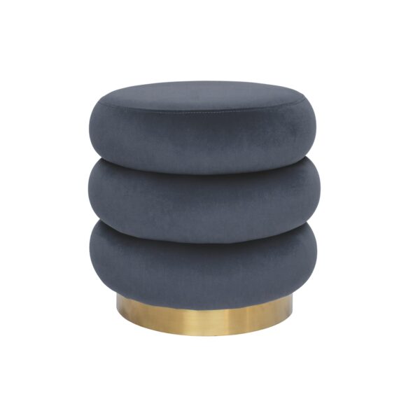 Round Grey Velvet Ottoman