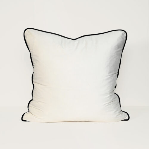 Velvet Cushion - Ivory ( Black Piping )