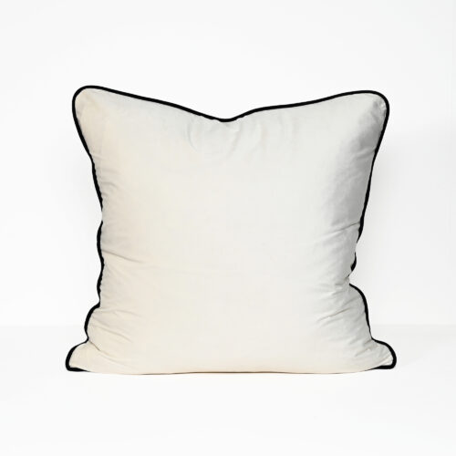 Velvet Cushion - Ivory ( Black Piping )