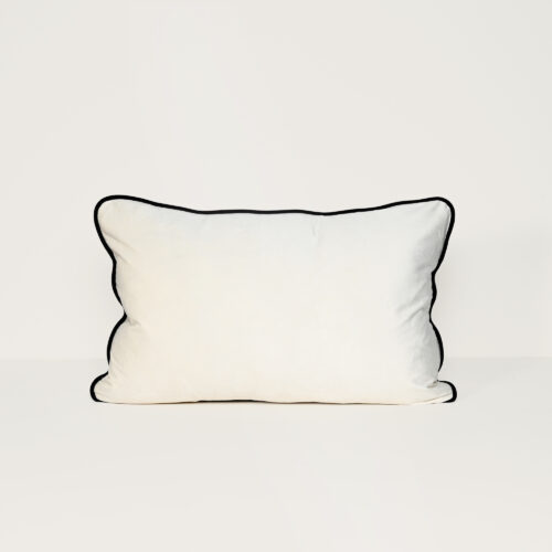 Velvet Lumbar Cushion - Ivory ( Black Piping )