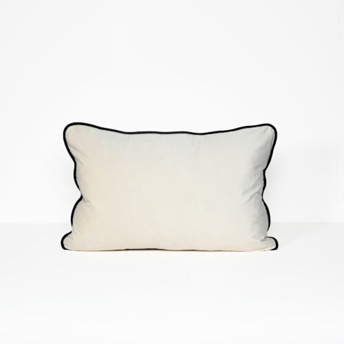 Velvet Lumbar Cushion - Ivory ( Black Piping )