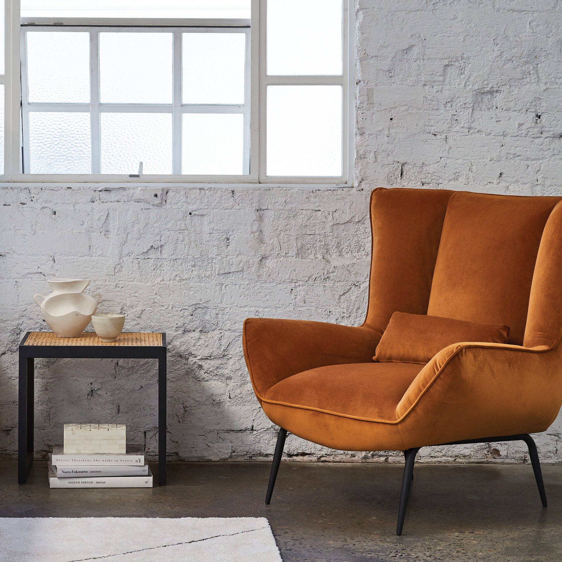 Dark Amber Orange Velvet Armchair