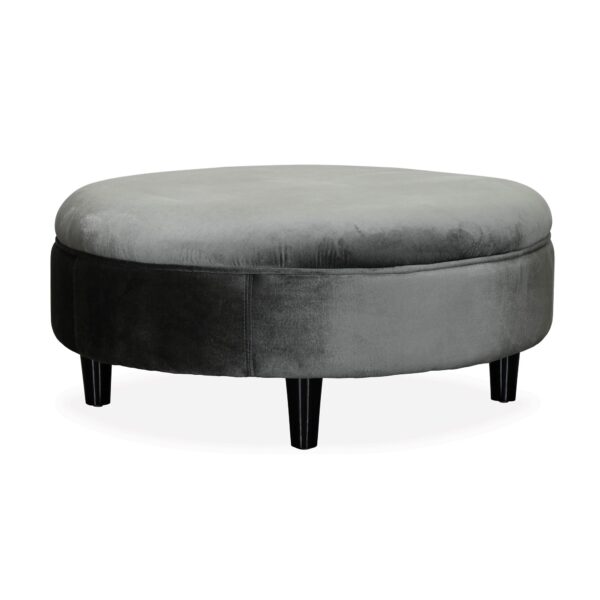 Round Grey Velvet Ottoman