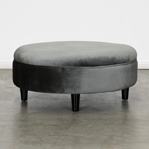 Round Grey Velvet Ottoman