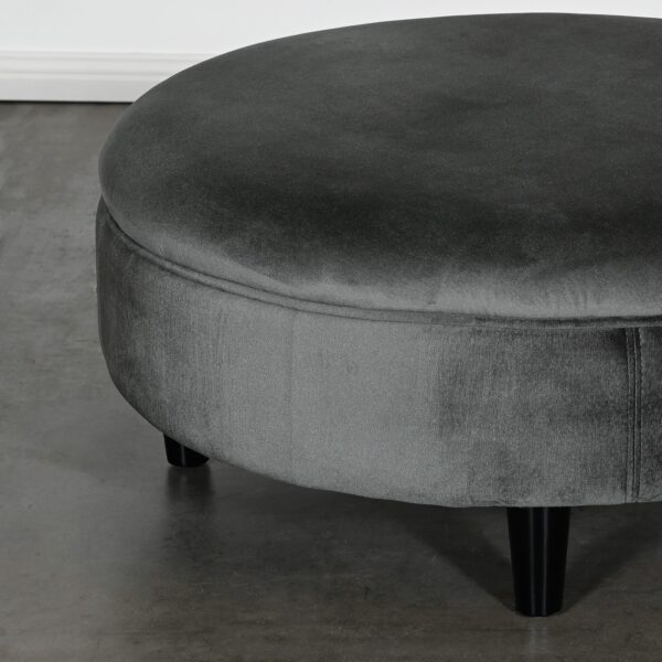 Round Grey Velvet Ottoman