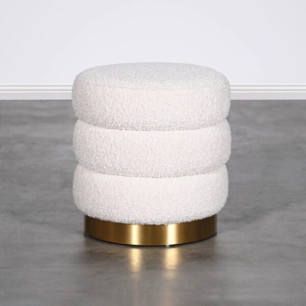 Round Beige Boucle Ottoman