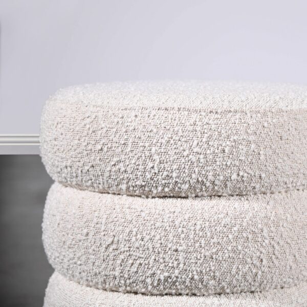 Round Beige Boucle Ottoman