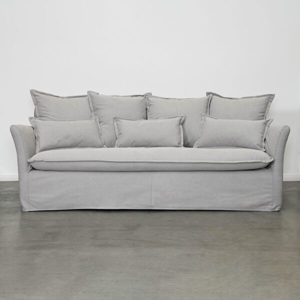 Grey linen three seater sofa