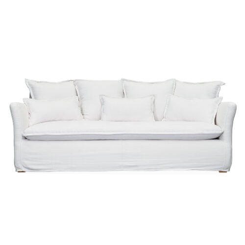 white linen three seater sofa