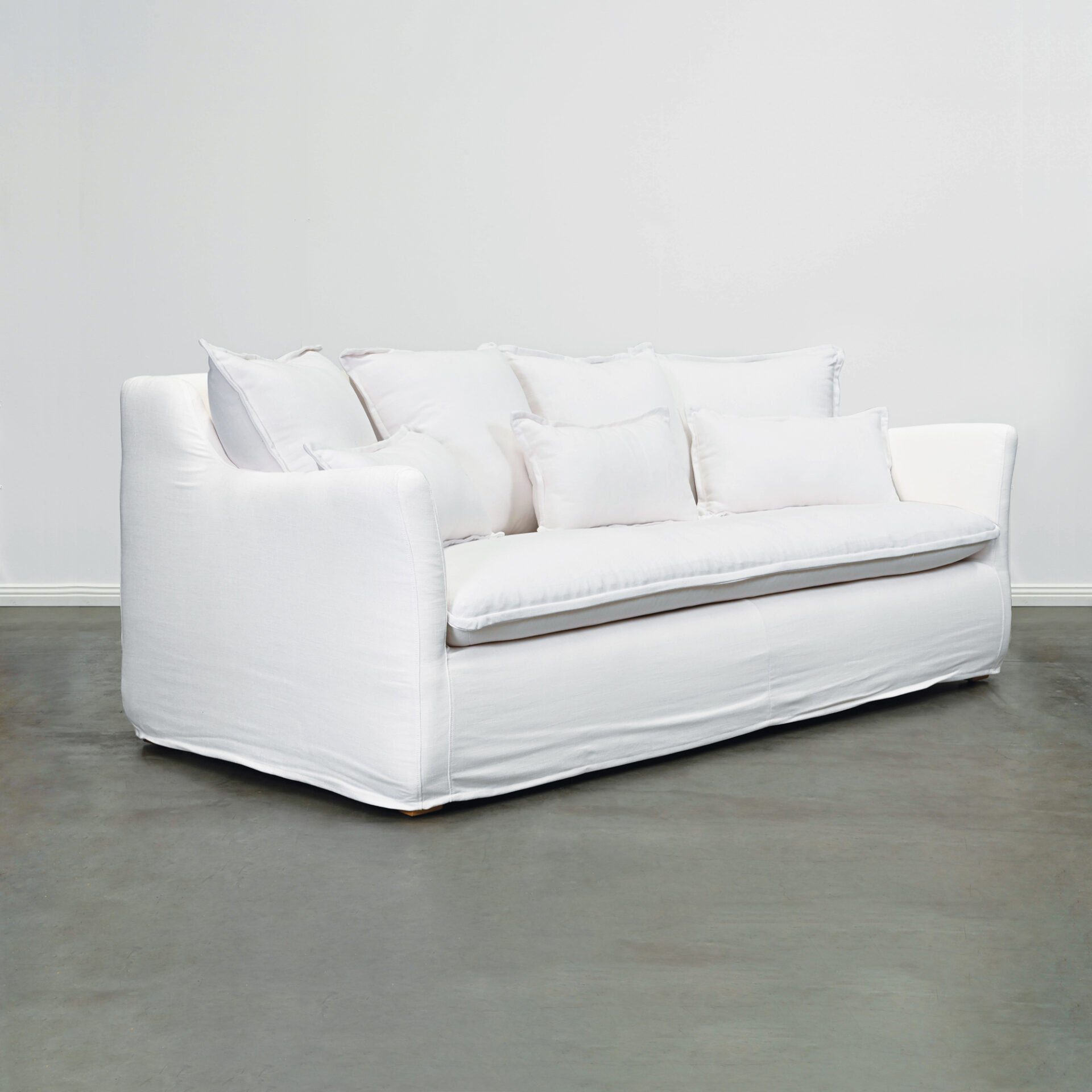 White Linen Three Seater Sofa