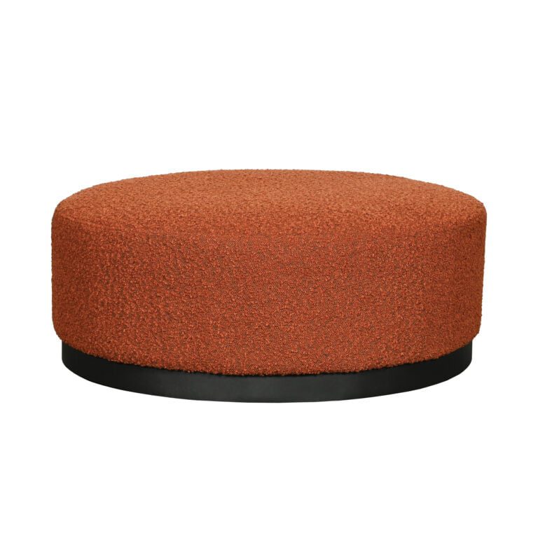 Round Red Boucle Ottoman