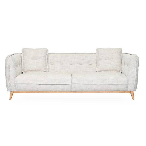 Beige Three Seater Sofa With Wood Legs