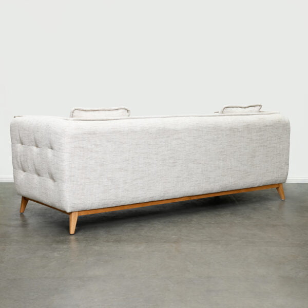 Beige Three Seater Sofa With Wood Legs