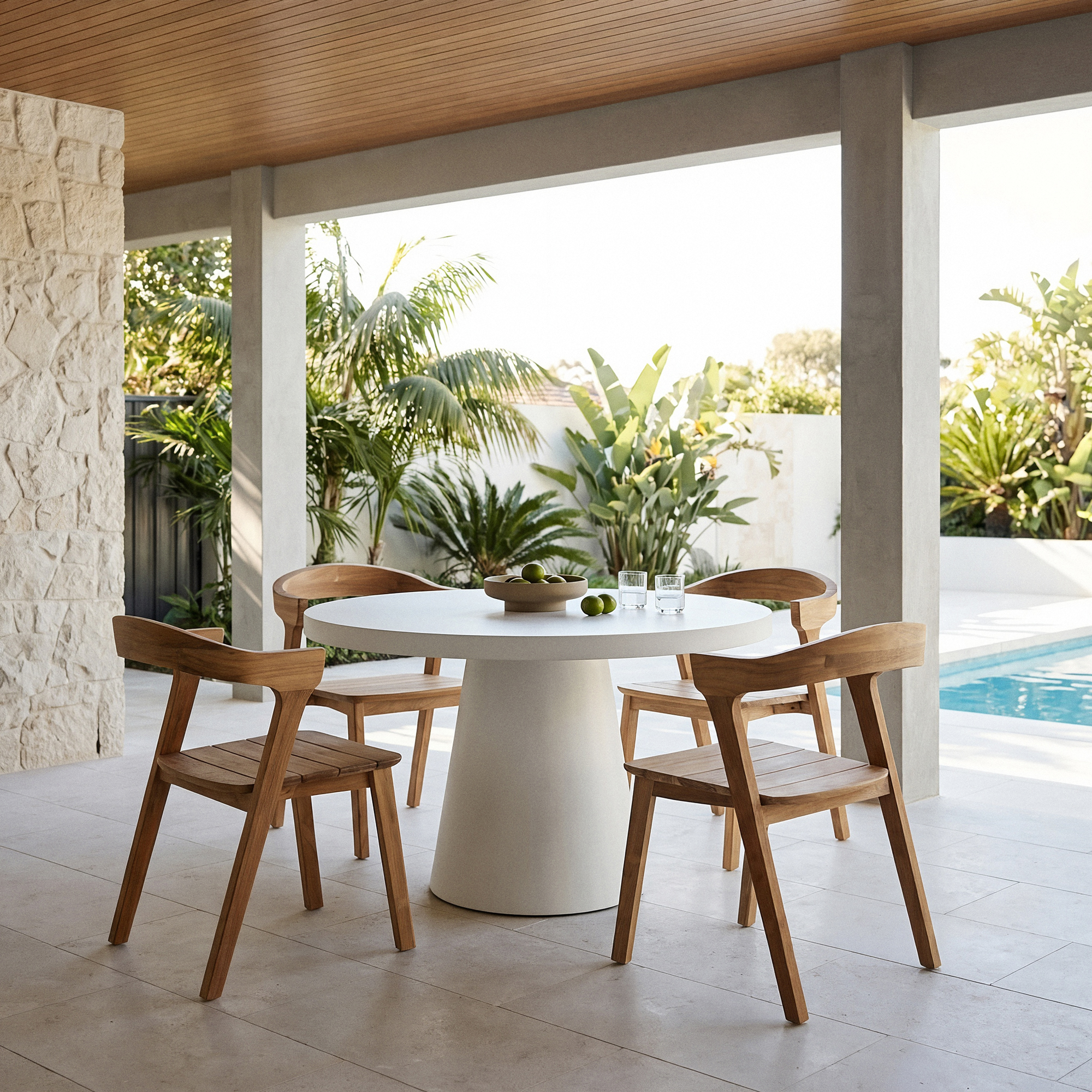Concrete Round White Outdoor Dining Table