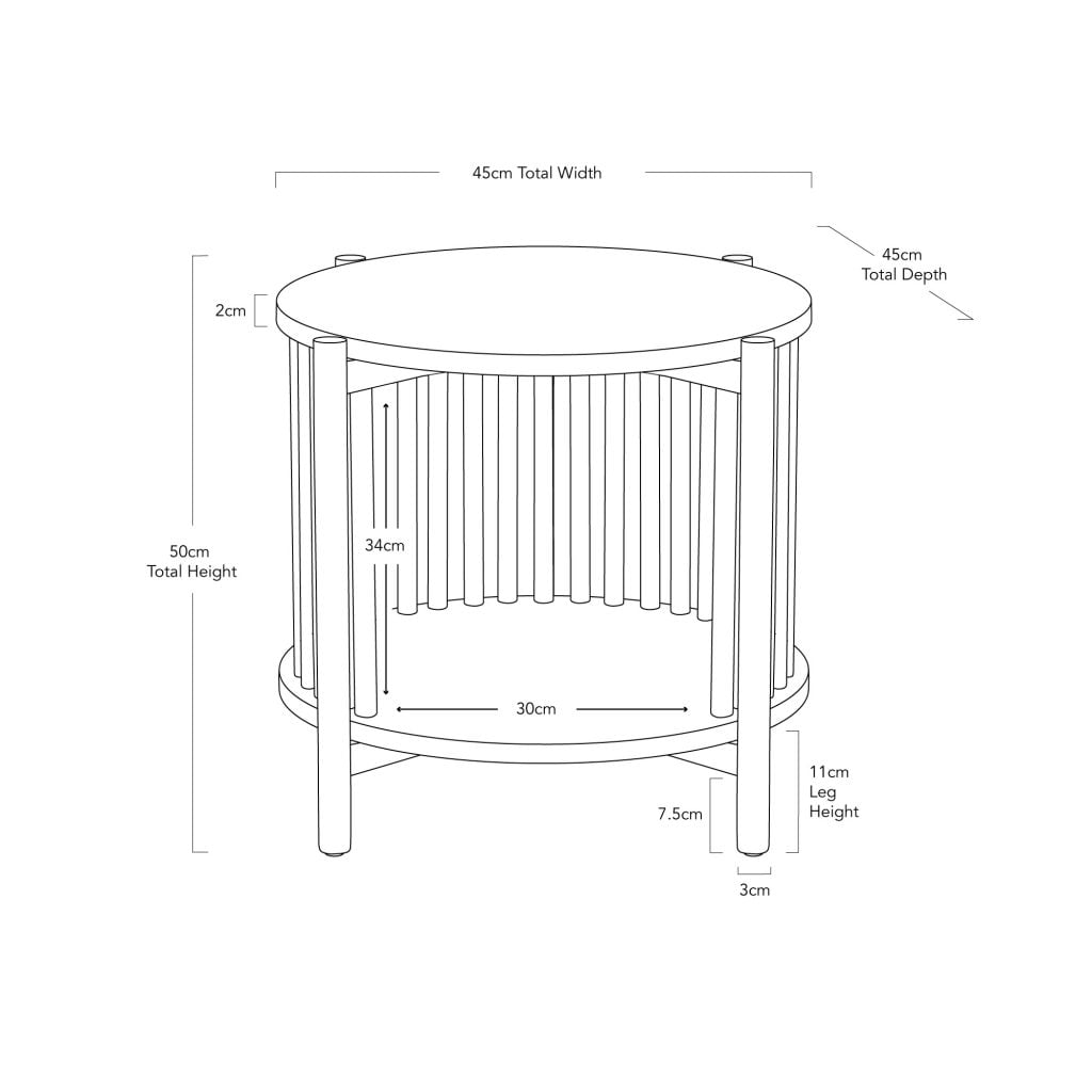 Natural wood round bedside table