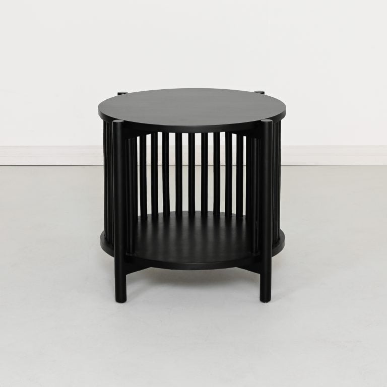 Black wood round bedside table