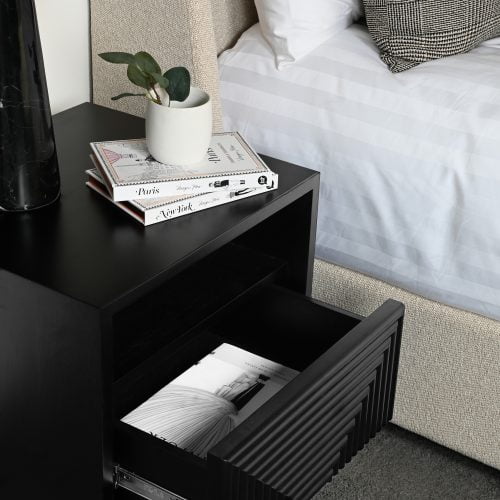 Black wood bedside table