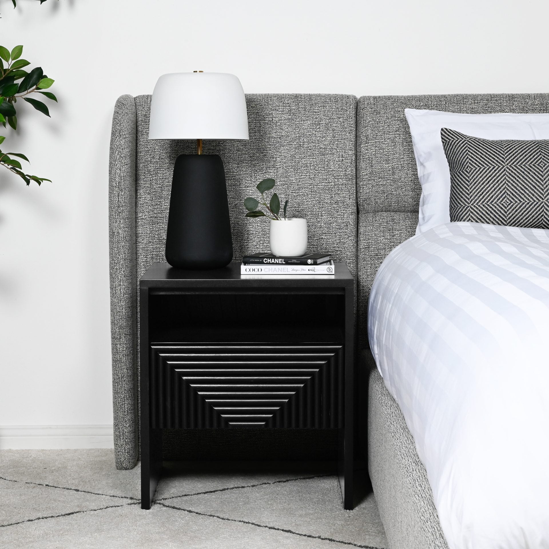 Black wood bedside table