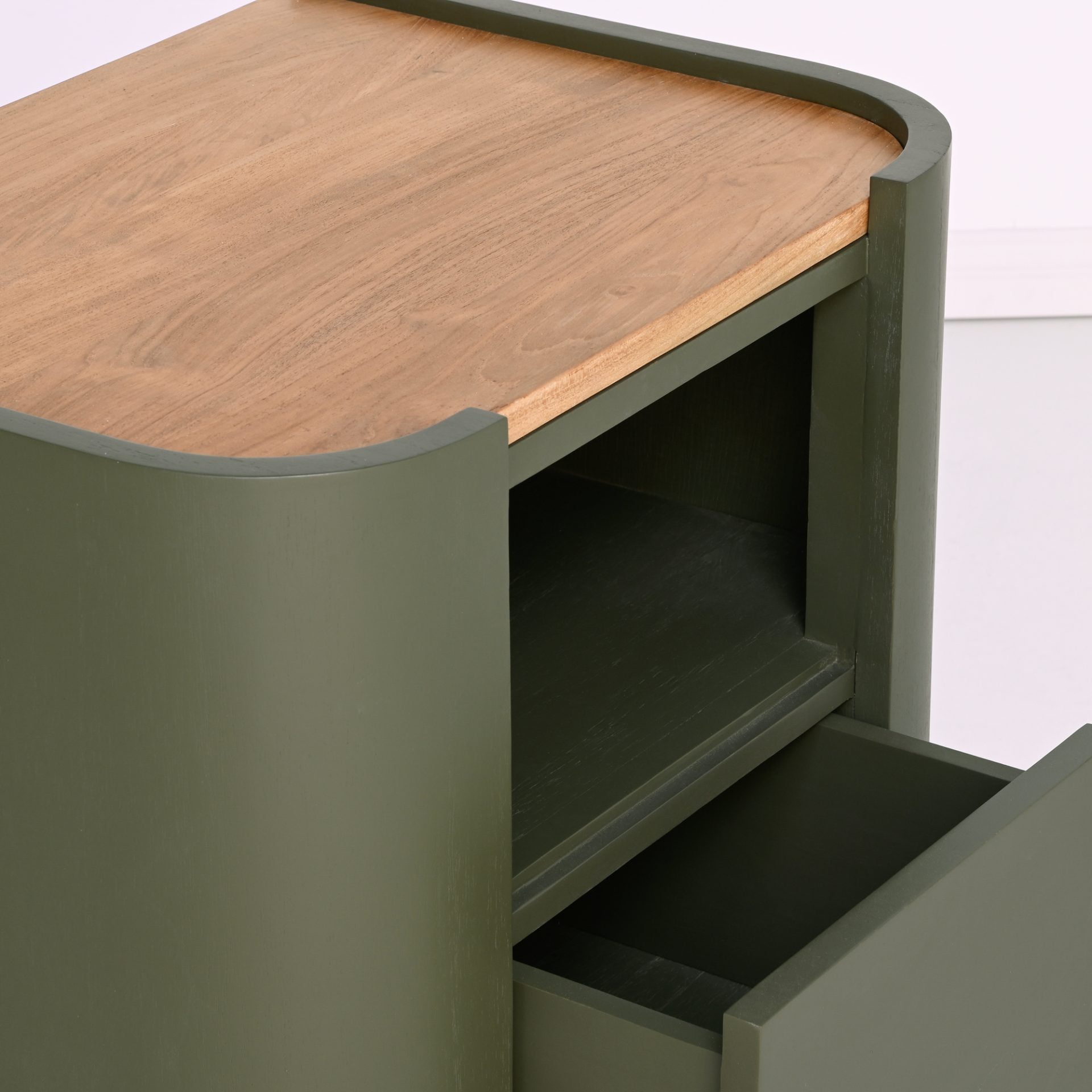 Green wood bedside table