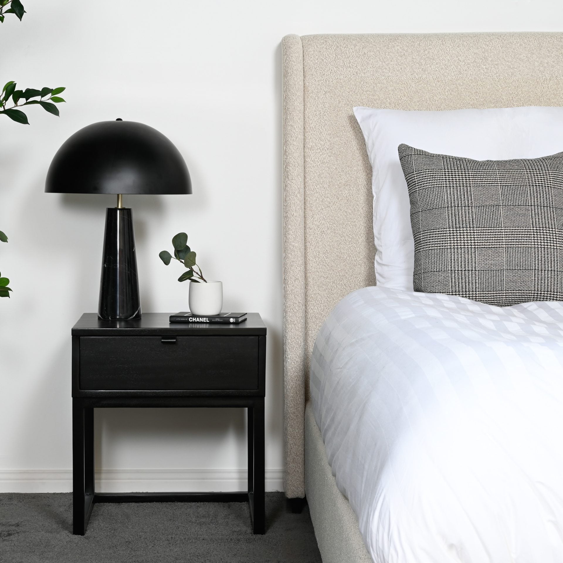 Black wood bedside table