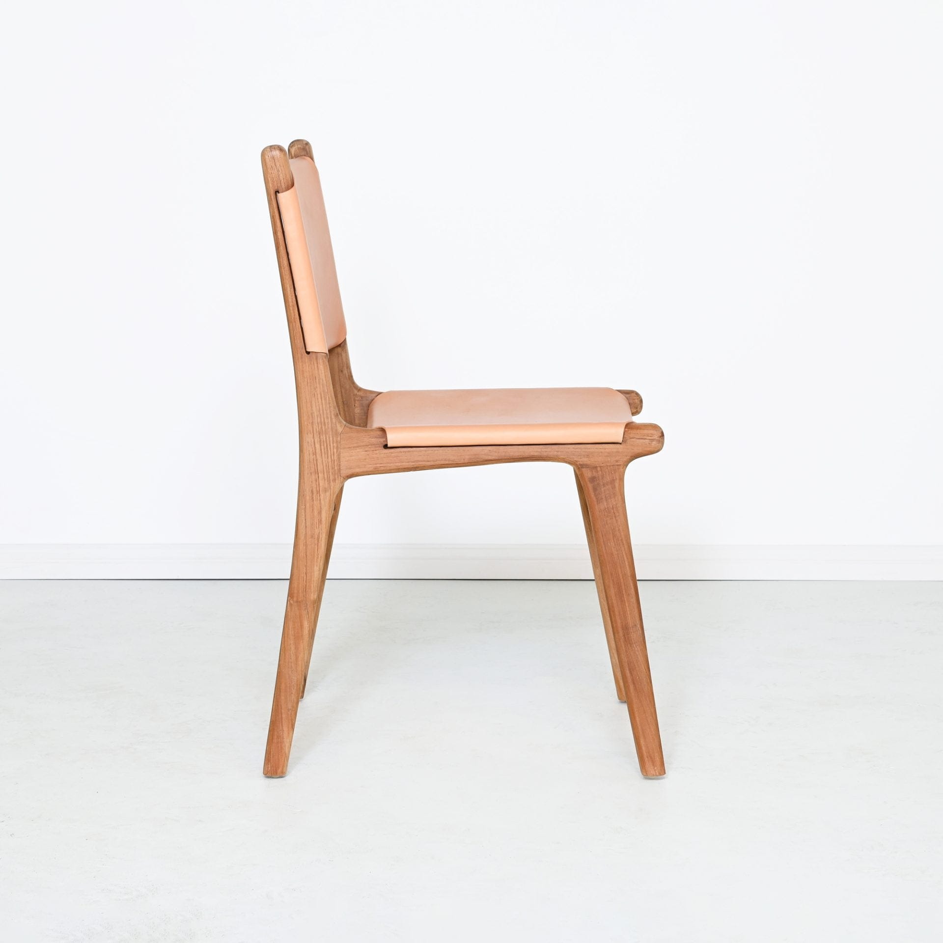 Natural wood dining chair with leather seat