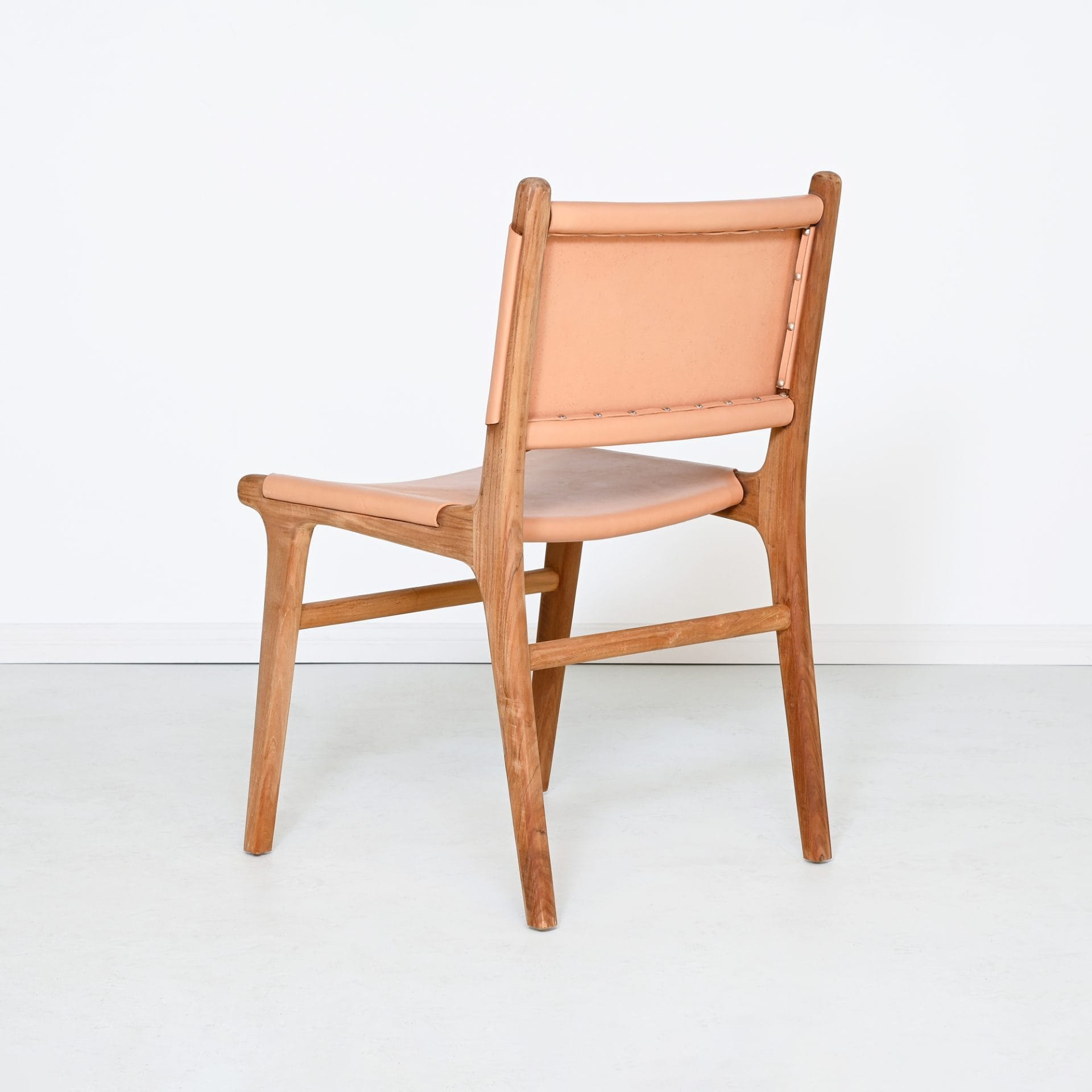 Natural wood dining chair with leather seat