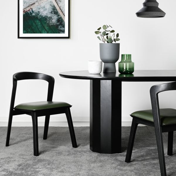 Black dining chair and table