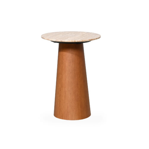 Round Sandstone Wood Side Table