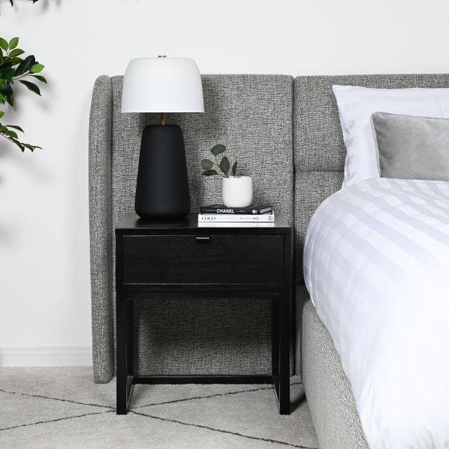 This elegant solid wood bedside table is the perfect addition to any bedroom, offering both style and functionality. It features a drawer with a colour matched leather handle.#bedroomideas #bedsidetablestyling #bedsidetables #bedsidetabledecor #sidetables