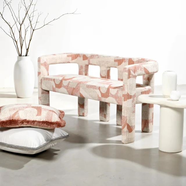 The generously upholstered Lyon dining bench brings warmth and luxury to the space. It is suited to occasional seating, and also available in a single seater of similar proportions.