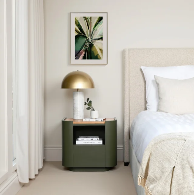 The Lappa Bedside Table in Green blends modern elegance with functionality. It offers a concealed drawer and open shelf for practical storage in a stylish, compact design.#ModernLiving #BedroomStyle #InteriorDesign #FurnitureGoals #LappaTable #GreenAccent #HomeInspo #ContemporaryDecor #StylingDetails