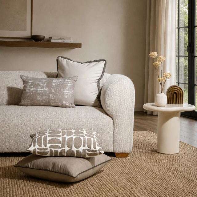 The Hanah Sofa is upholstered in a beautifully textured natural fabric, offering a soft feel, relaxed comfort, and a contemporary look that suits any space.#HanahSofa #ContemporaryLiving #InteriorDesign #TimelessStyle